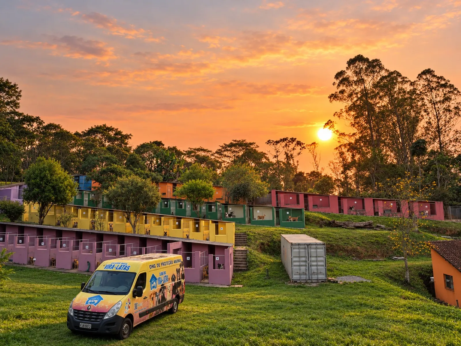 Pôr do sol sobre a sede do Clube